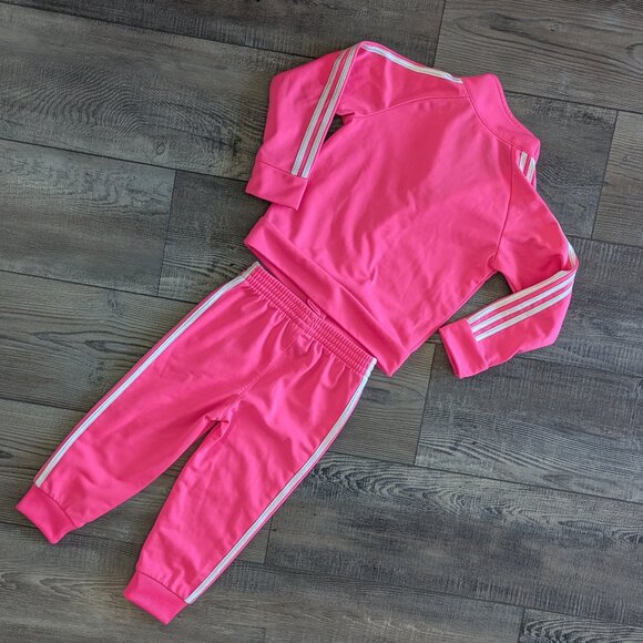 Adidas Kids' Classic 3-Stripe Tricot Track Jacket & Joggers Set Fuchsia Pink 24M - Picture 7 of 8
